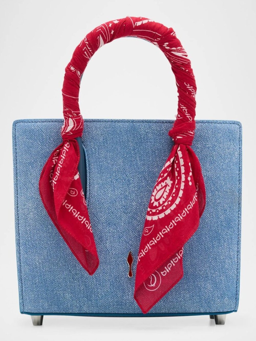 Christian Louboutin PALOMA Bandana Denim Crossbody Mini Tote Hand Bag
